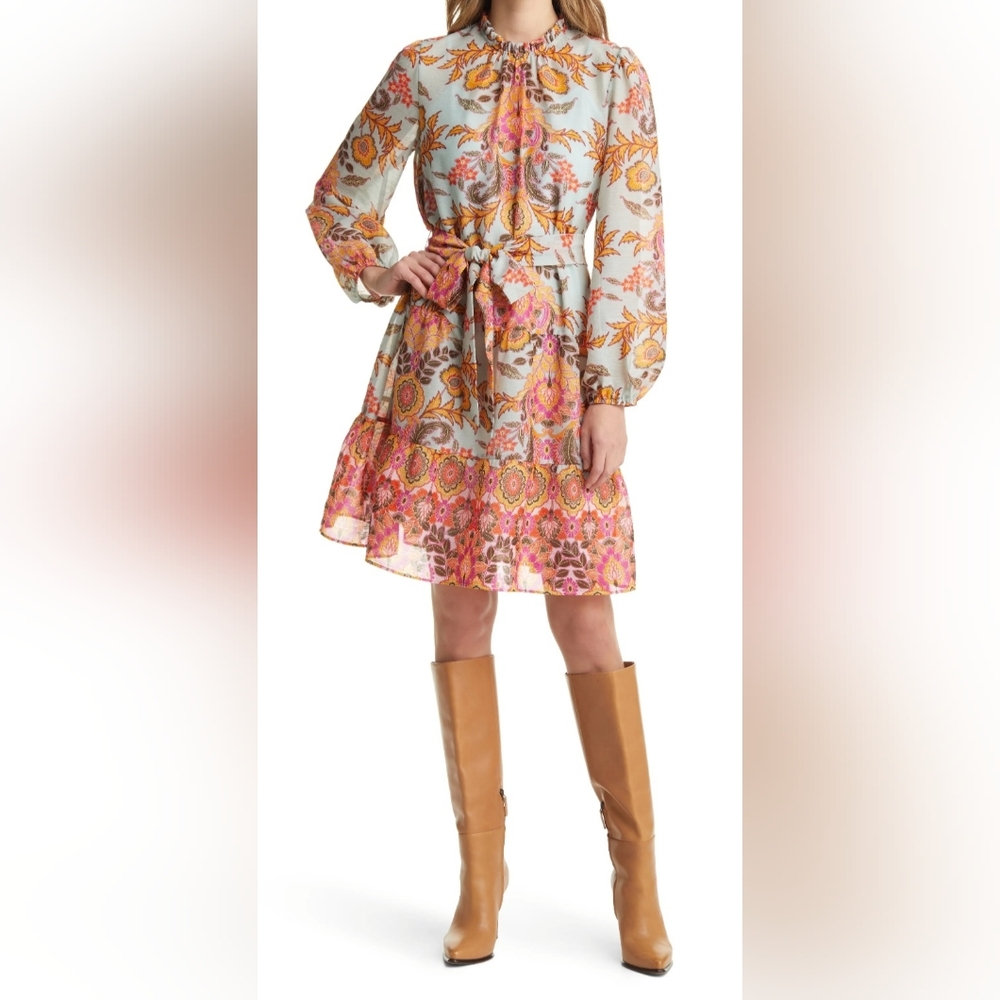 NWT Julia Jordan Vibrant Floral Dress With Tie Waist, Women's Size 2